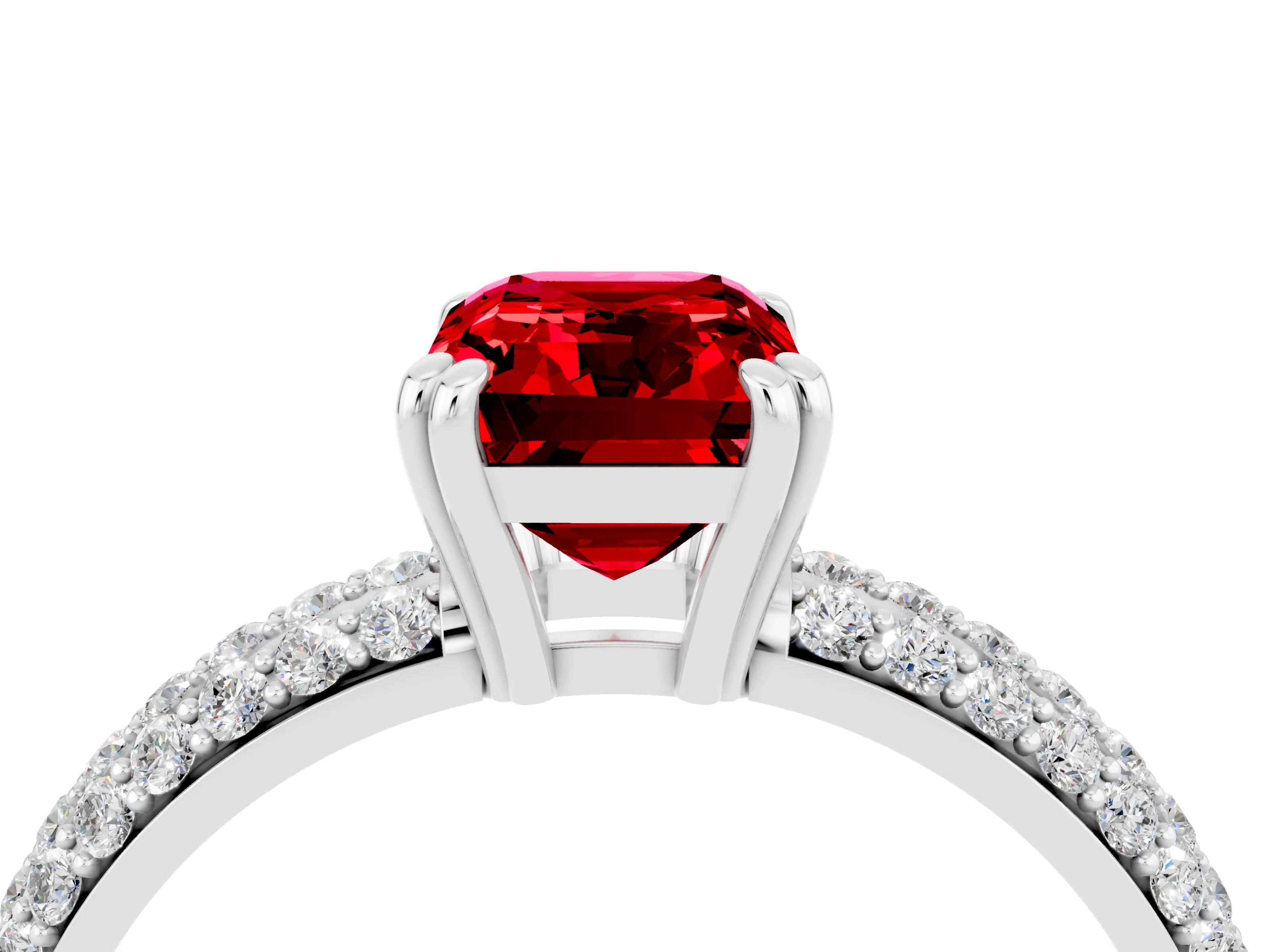 White gold Emerald Cut Cut Pave Diamond Engagement Ring with Channel Set Band and Four-Prong Setting_4