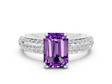 White gold Emerald Cut Cut Pave Diamond Engagement Ring with Channel Set Band and Four-Prong Setting