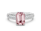 White gold Emerald Cut Cut Pave Diamond Engagement Ring with Channel Set Band and Four-Prong Setting