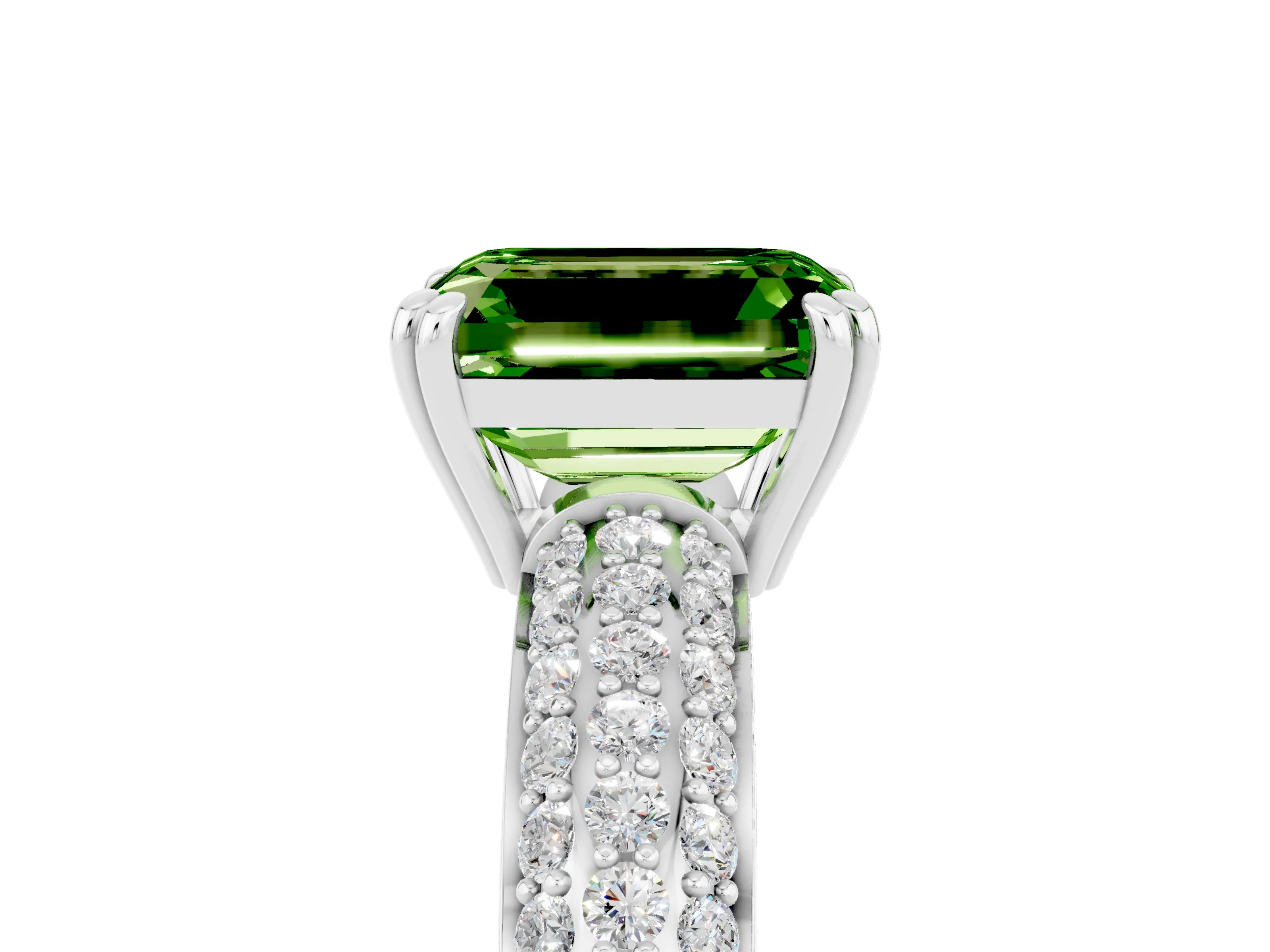 White gold Emerald Cut Cut Pave Diamond Engagement Ring with Channel Set Band and Four-Prong Setting_5