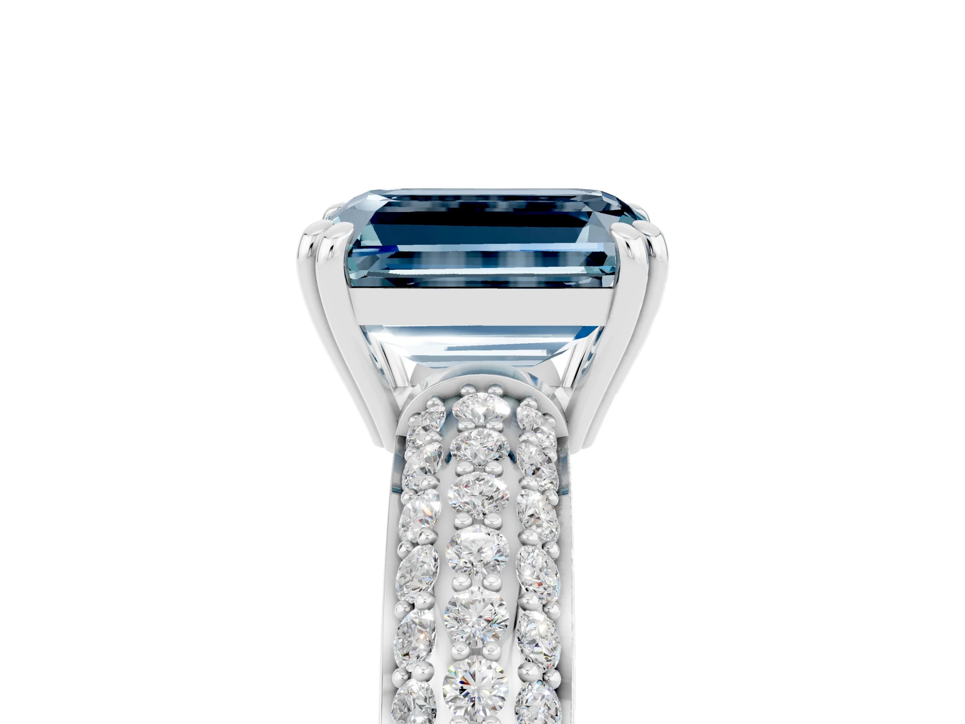 White gold Emerald Cut Cut Pave Diamond Engagement Ring with Channel Set Band and Four-Prong Setting_5