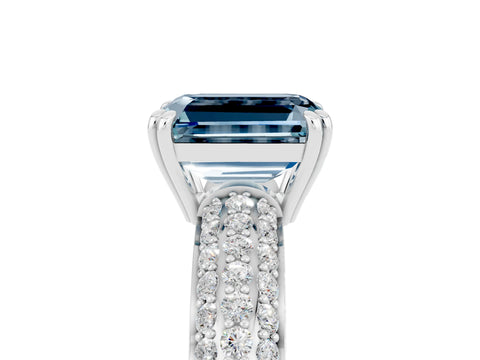 White gold Emerald Cut Cut Pave Diamond Engagement Ring with Channel Set Band and Four-Prong Setting_5