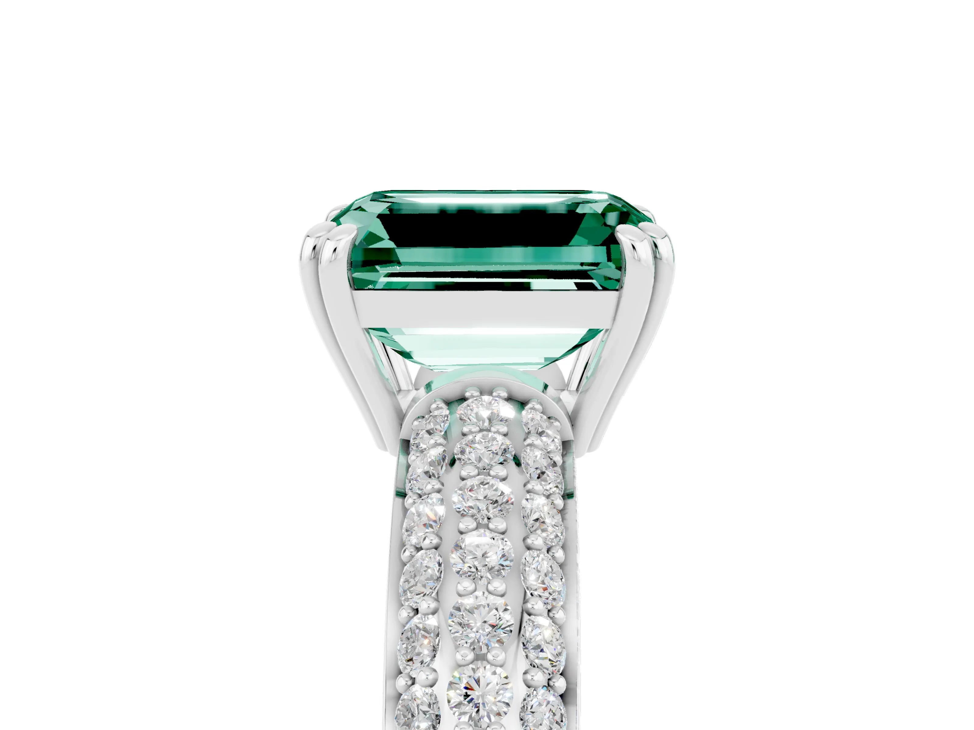 White gold Emerald Cut Cut Pave Diamond Engagement Ring with Channel Set Band and Four-Prong Setting_5