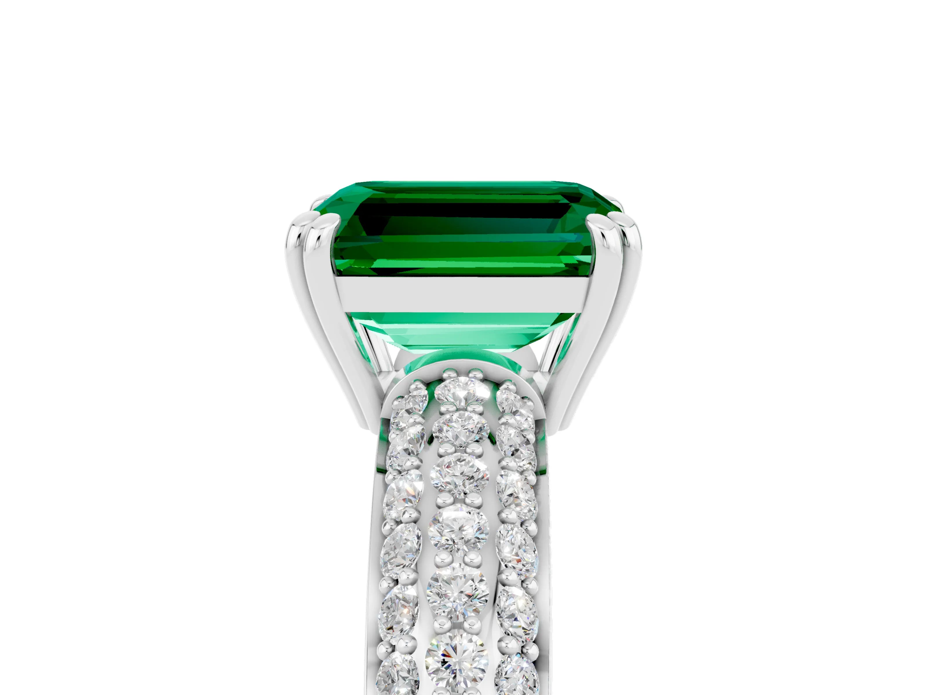 White gold Emerald Cut Cut Pave Diamond Engagement Ring with Channel Set Band and Four-Prong Setting_5