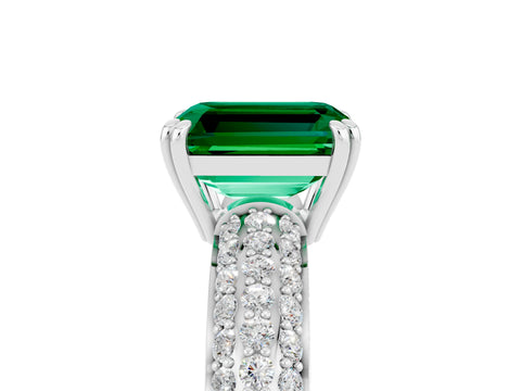 White gold Emerald Cut Cut Pave Diamond Engagement Ring with Channel Set Band and Four-Prong Setting_5