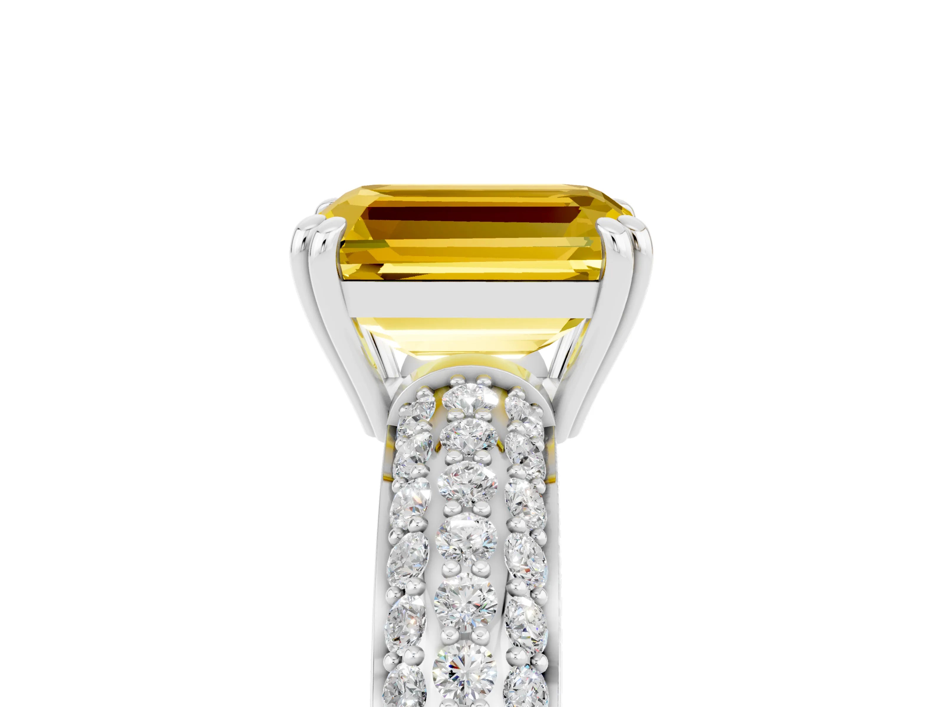 White gold Emerald Cut Cut Pave Diamond Engagement Ring with Channel Set Band and Four-Prong Setting_5