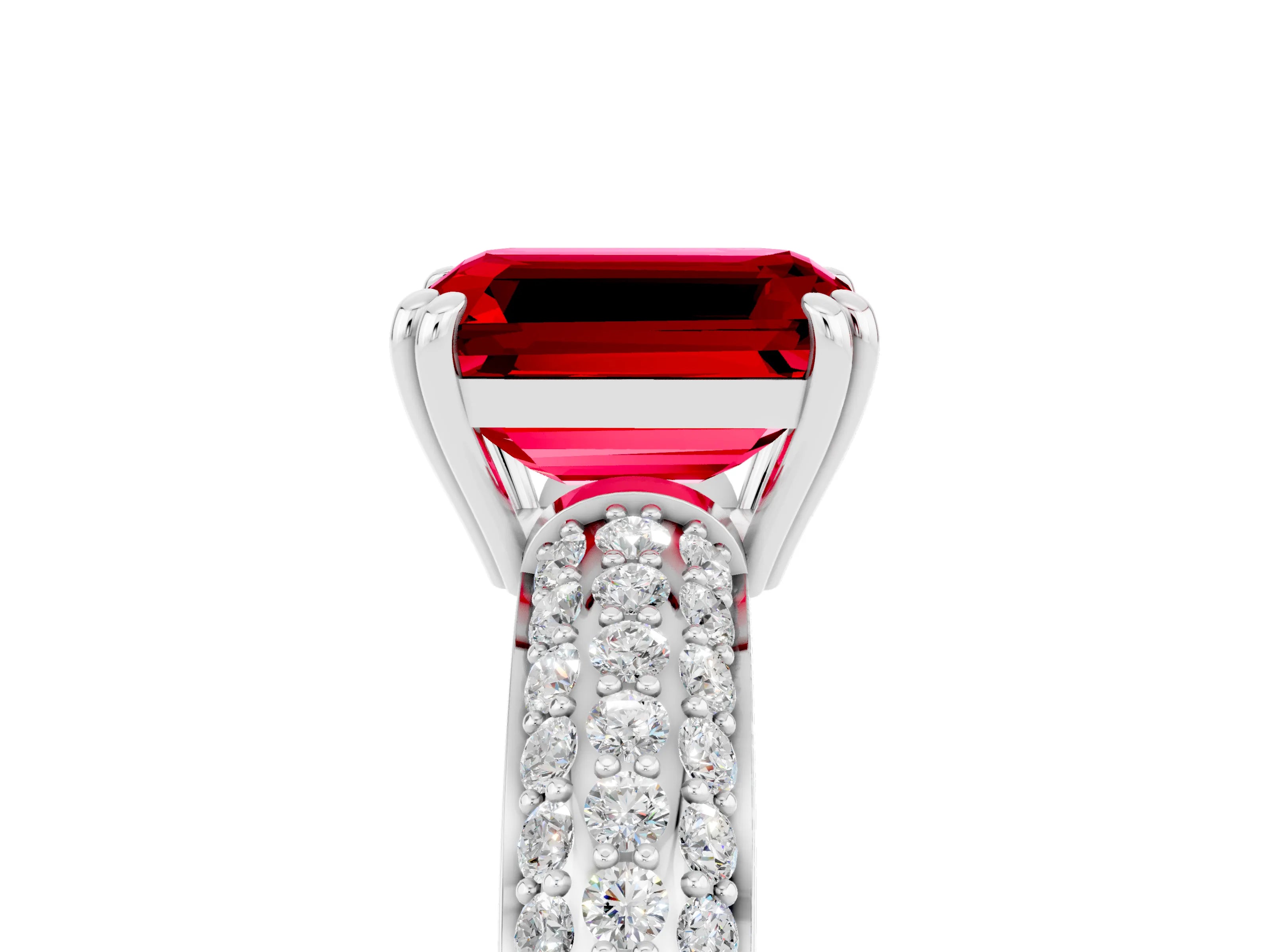 White gold Emerald Cut Cut Pave Diamond Engagement Ring with Channel Set Band and Four-Prong Setting_5