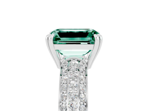 White gold Emerald Cut Cut Pave Diamond Engagement Ring with Channel Set Band and Four-Prong Setting_5