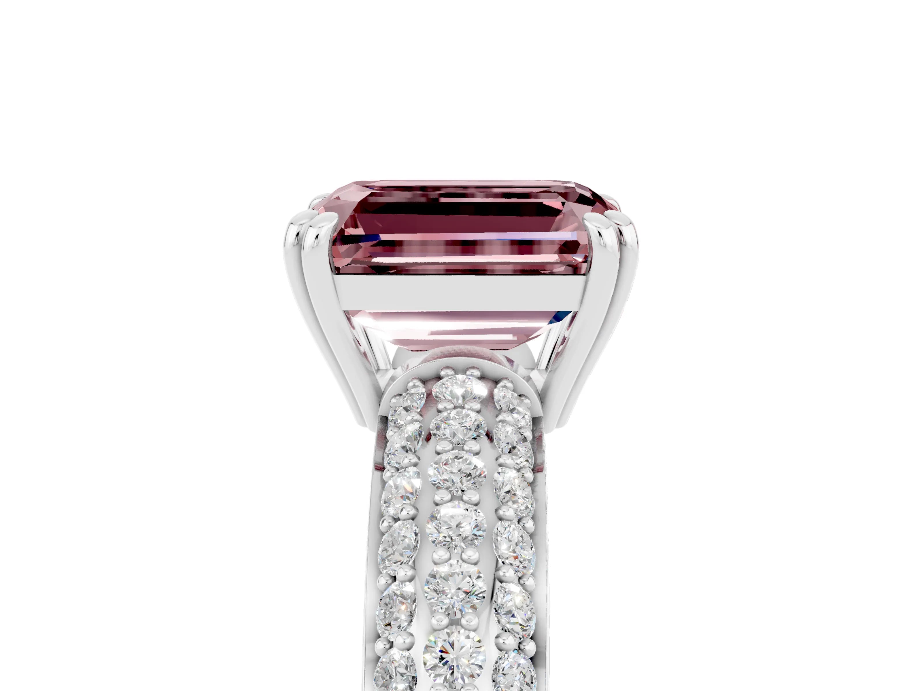 White gold Emerald Cut Cut Pave Diamond Engagement Ring with Channel Set Band and Four-Prong Setting_5