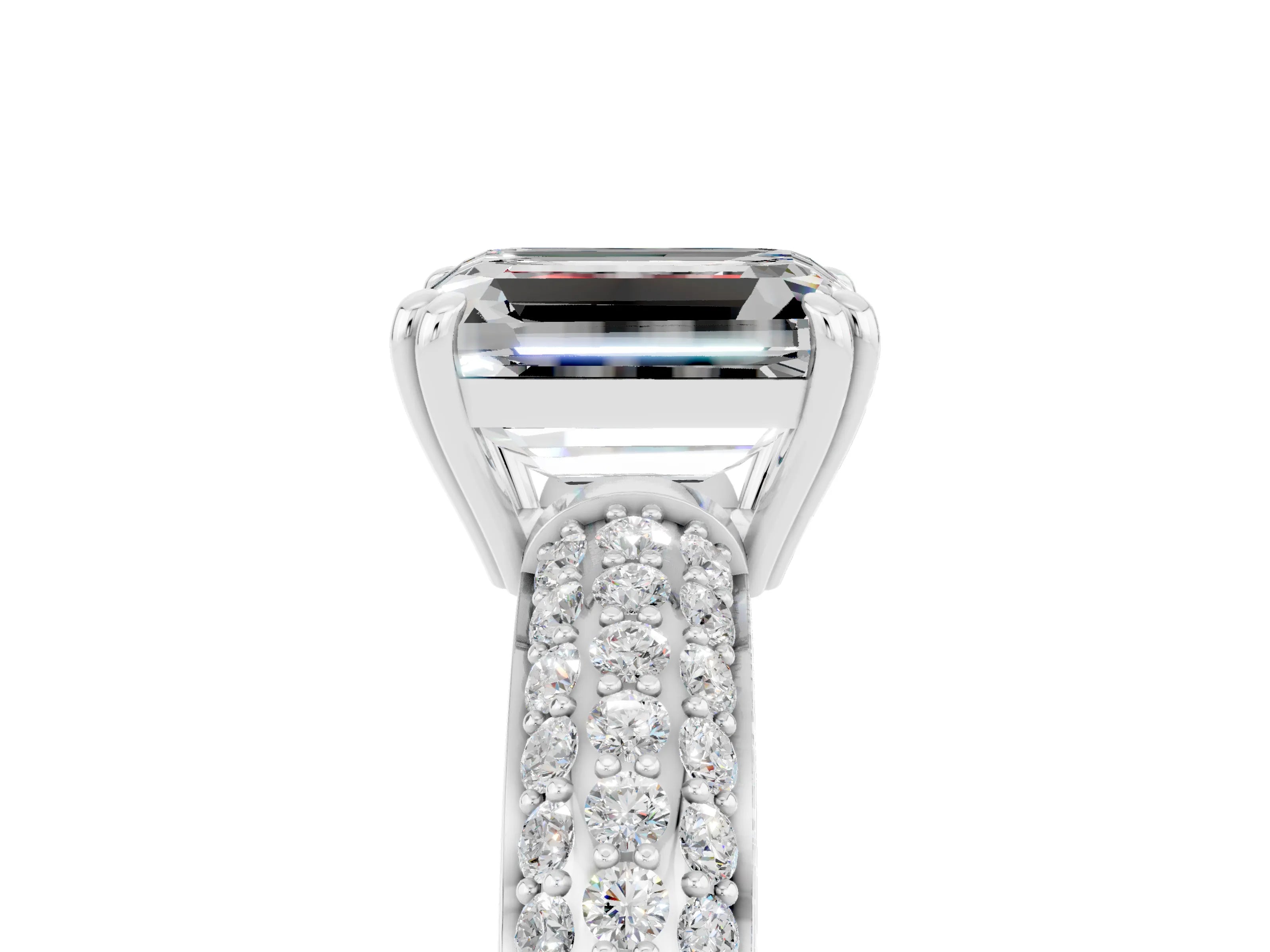 White gold Emerald Cut Cut Pave Diamond Engagement Ring with Channel Set Band and Four-Prong Setting_5