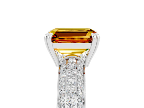 White gold Emerald Cut Cut Pave Diamond Engagement Ring with Channel Set Band and Four-Prong Setting_5