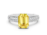 White gold Emerald Cut Cut Pave Diamond Engagement Ring with Channel Set Band and Four-Prong Setting