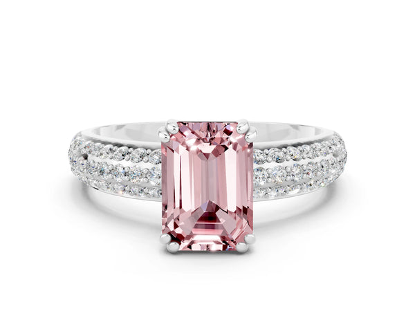 Platinum Emerald Cut Cut Pave Diamond Engagement Ring with Channel Set Band and Four-Prong Setting