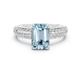 White gold Emerald Cut Cut Pave Diamond Engagement Ring with Channel Set Band and Four-Prong Setting