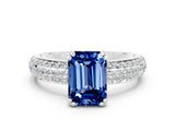 White gold Emerald Cut Cut Pave Diamond Engagement Ring with Channel Set Band and Four-Prong Setting