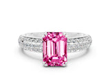 White gold Emerald Cut Cut Pave Diamond Engagement Ring with Channel Set Band and Four-Prong Setting