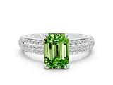 White gold Emerald Cut Cut Pave Diamond Engagement Ring with Channel Set Band and Four-Prong Setting