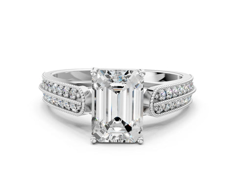 Silver 0.55 Carat E VVS1 Princess Cut Pave Split Shank Engagement Ring with Four-Prong Setting
