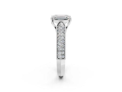 Silver 0.55 Carat E VVS1 Princess Cut Pave Split Shank Engagement Ring with Four-Prong Setting
