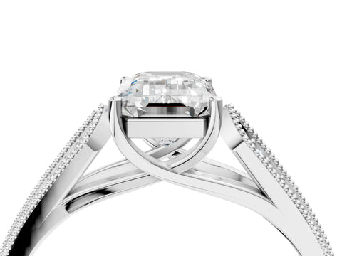 Silver 0.55 Carat E VVS1 Princess Cut Pave Split Shank Engagement Ring with Four-Prong Setting