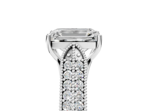 Silver 0.55 Carat E VVS1 Princess Cut Pave Split Shank Engagement Ring with Four-Prong Setting