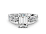 White gold Emerald Cut Cut Pave Split Shank Engagement Ring with Four-Prong Setting_175