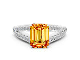 White gold Emerald Cut Cut Split Shank Pave Diamond Engagement Ring with Four-Prong Setting