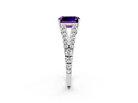 White gold Emerald Cut Cut Split Shank Pave Diamond Engagement Ring with Four-Prong Setting_2