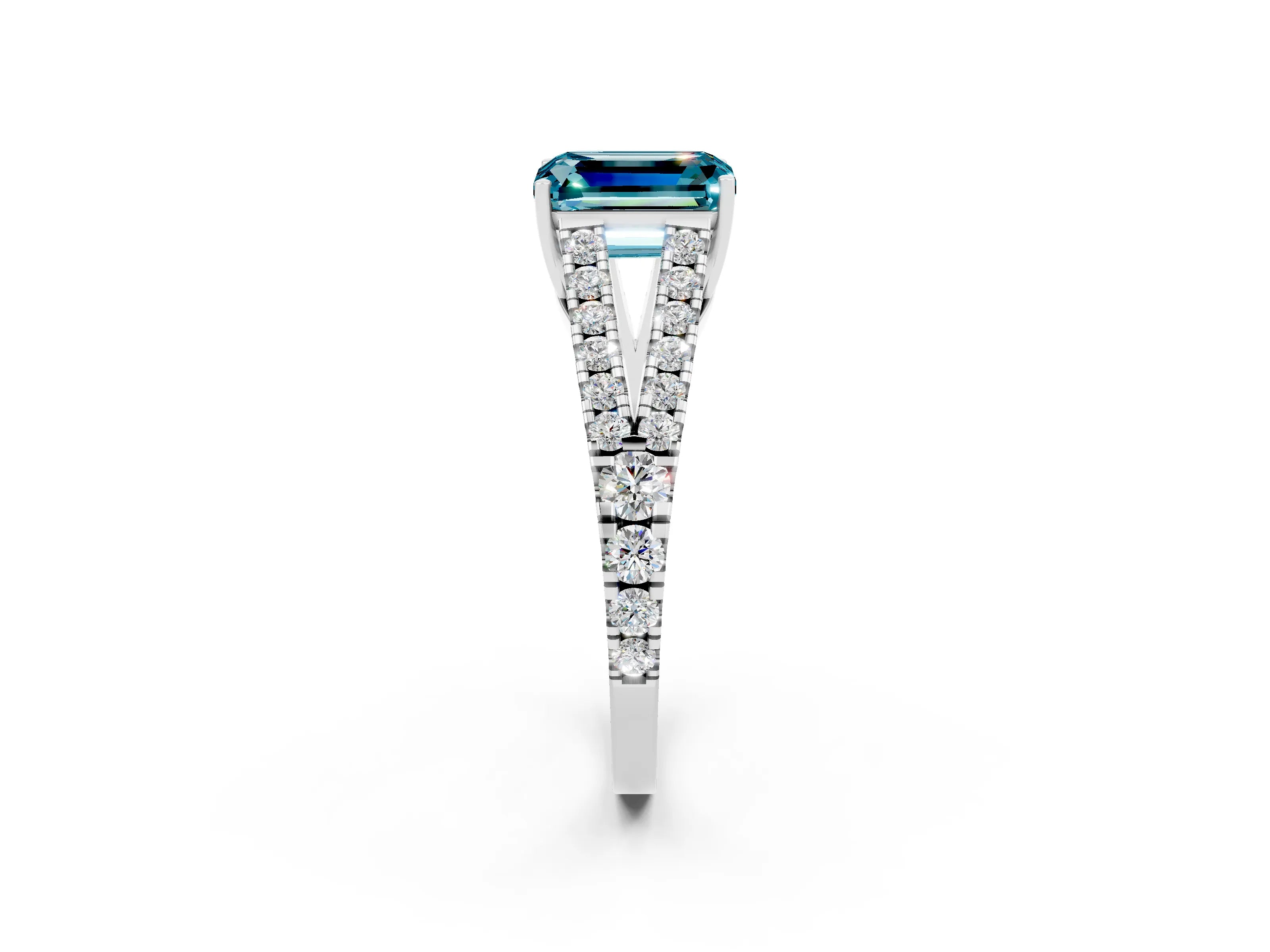 White gold Emerald Cut Cut Split Shank Pave Diamond Engagement Ring with Four-Prong Setting_2