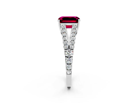 White gold Emerald Cut Cut Split Shank Pave Diamond Engagement Ring with Four-Prong Setting_2