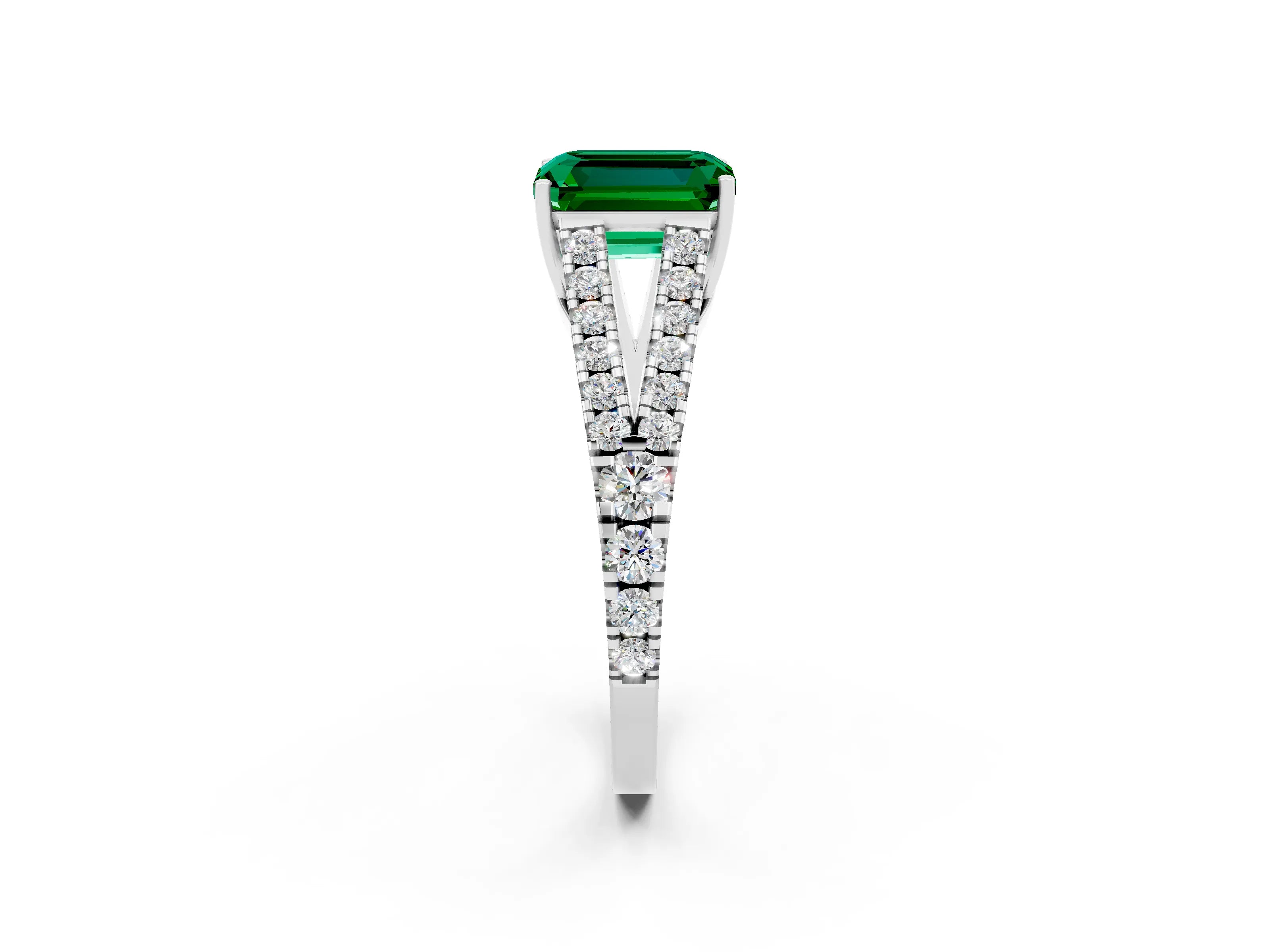 White gold Emerald Cut Cut Split Shank Pave Diamond Engagement Ring with Four-Prong Setting_2
