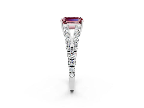 White gold Emerald Cut Cut Split Shank Pave Diamond Engagement Ring with Four-Prong Setting_2