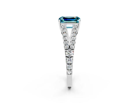 White gold Emerald Cut Cut Split Shank Pave Diamond Engagement Ring with Four-Prong Setting_2