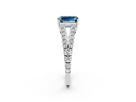 White gold Emerald Cut Cut Split Shank Pave Diamond Engagement Ring with Four-Prong Setting_2