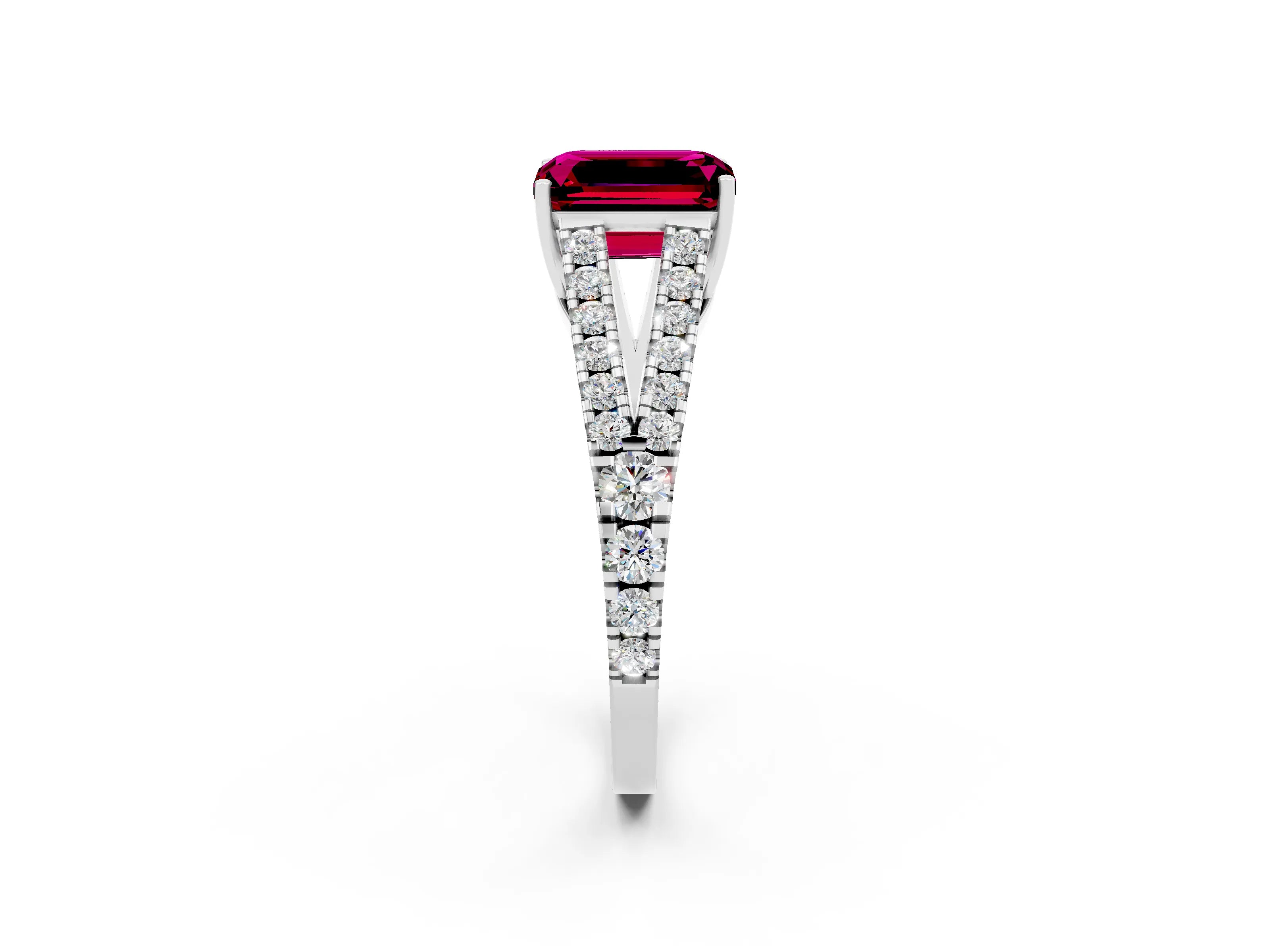 White gold Emerald Cut Cut Split Shank Pave Diamond Engagement Ring with Four-Prong Setting_2