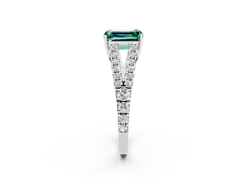 White gold Emerald Cut Cut Split Shank Pave Diamond Engagement Ring with Four-Prong Setting_2