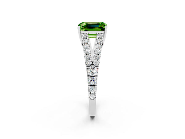 White gold Emerald Cut Cut Split Shank Pave Diamond Engagement Ring with Four-Prong Setting