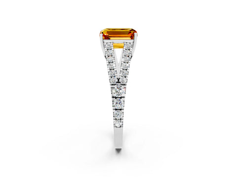White gold Emerald Cut Cut Split Shank Pave Diamond Engagement Ring with Four-Prong Setting_2