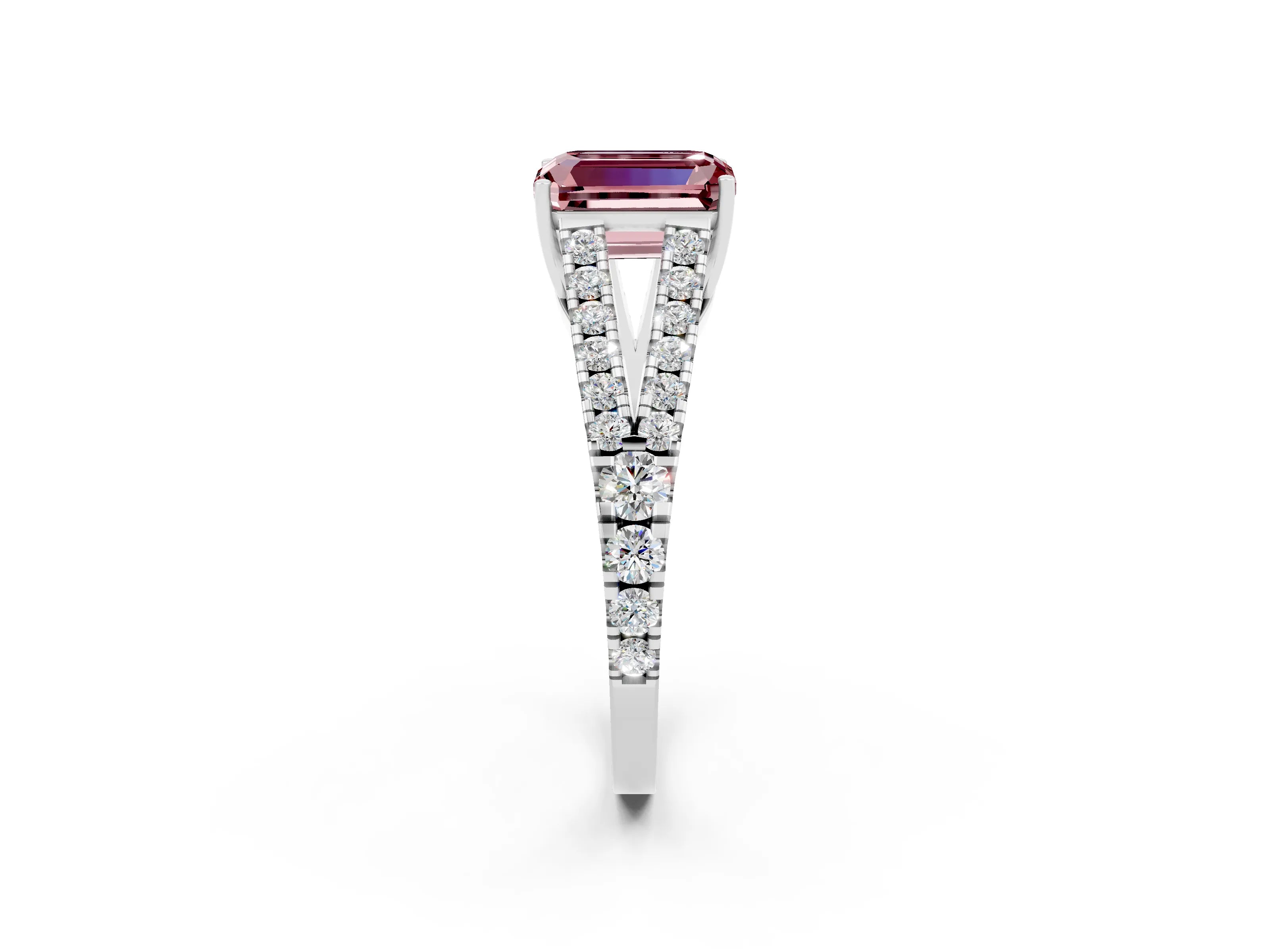 White gold Emerald Cut Cut Split Shank Pave Diamond Engagement Ring with Four-Prong Setting_2