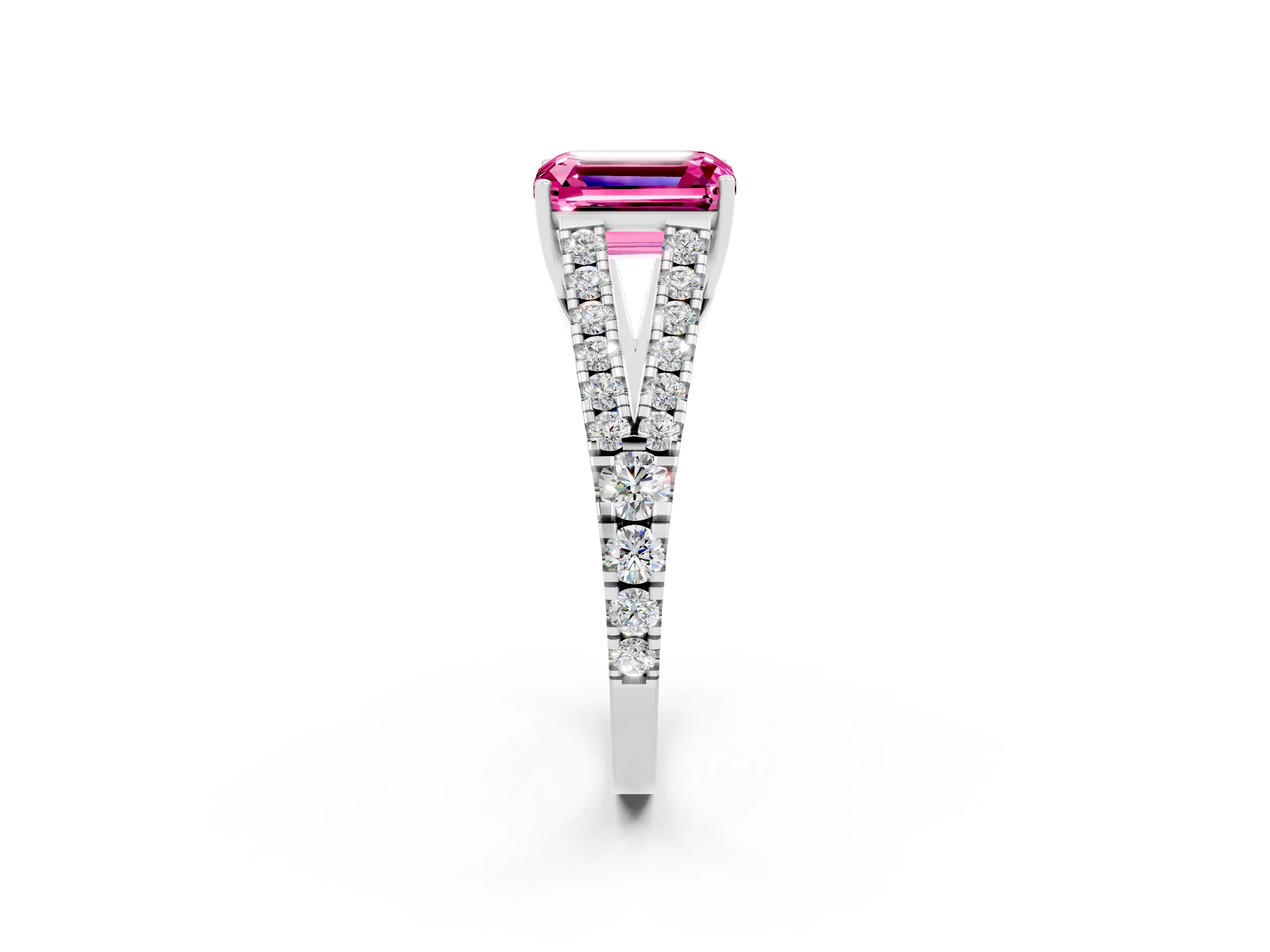 White gold Emerald Cut Cut Split Shank Pave Diamond Engagement Ring with Four-Prong Setting_2