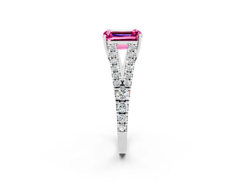 White gold Emerald Cut Cut Split Shank Pave Diamond Engagement Ring with Four-Prong Setting_2