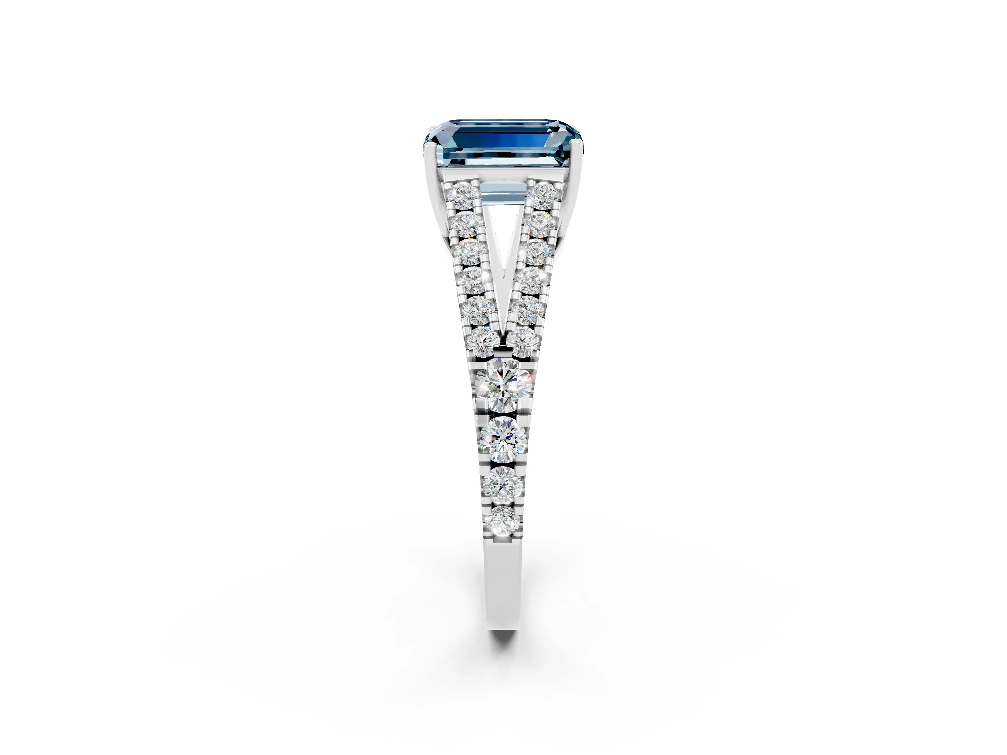 White gold Emerald Cut Cut Split Shank Pave Diamond Engagement Ring with Four-Prong Setting_2