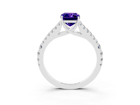 White gold Emerald Cut Cut Split Shank Pave Diamond Engagement Ring with Four-Prong Setting_3
