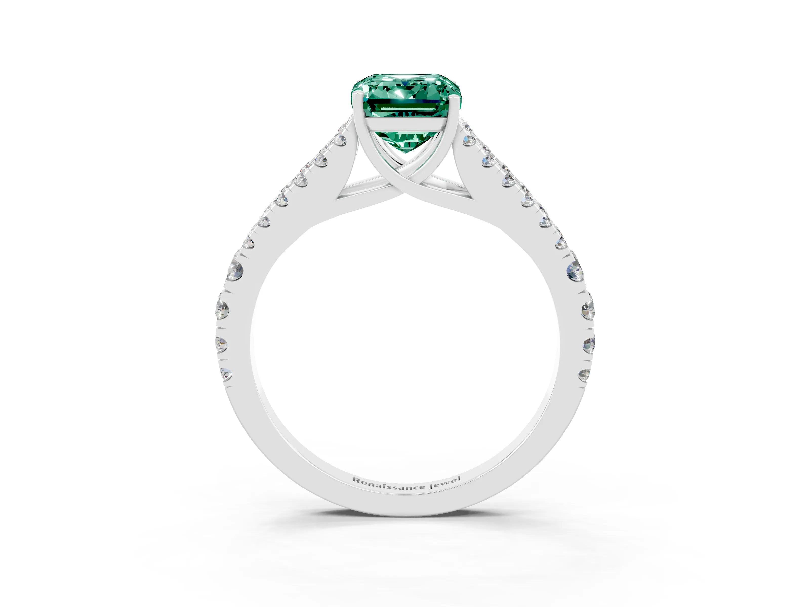 White gold Emerald Cut Cut Split Shank Pave Diamond Engagement Ring with Four-Prong Setting_3