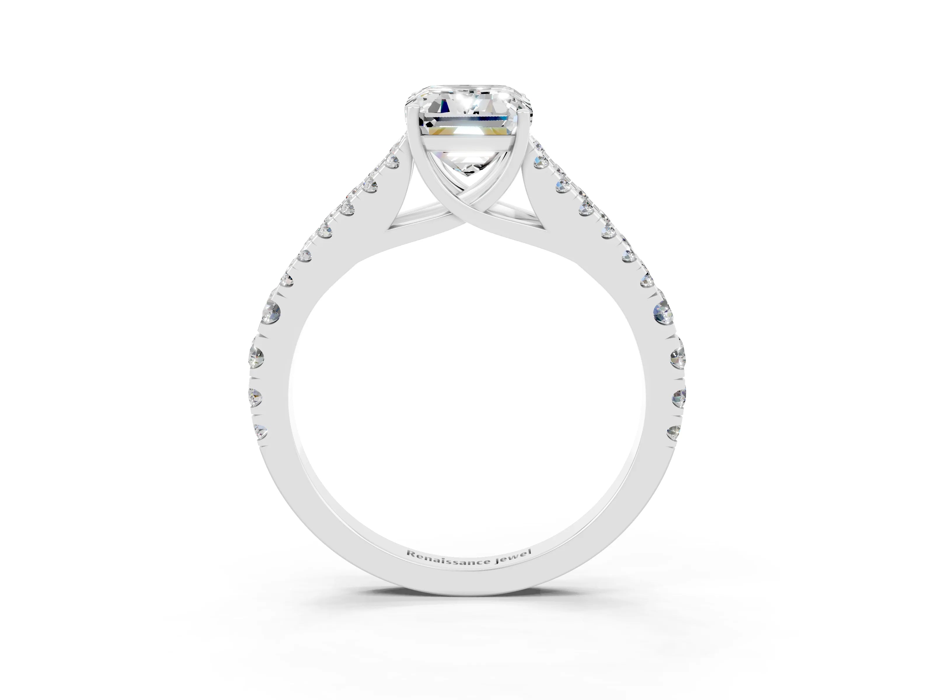 White gold Emerald Cut Cut Split Shank Pave Diamond Engagement Ring with Four-Prong Setting_3
