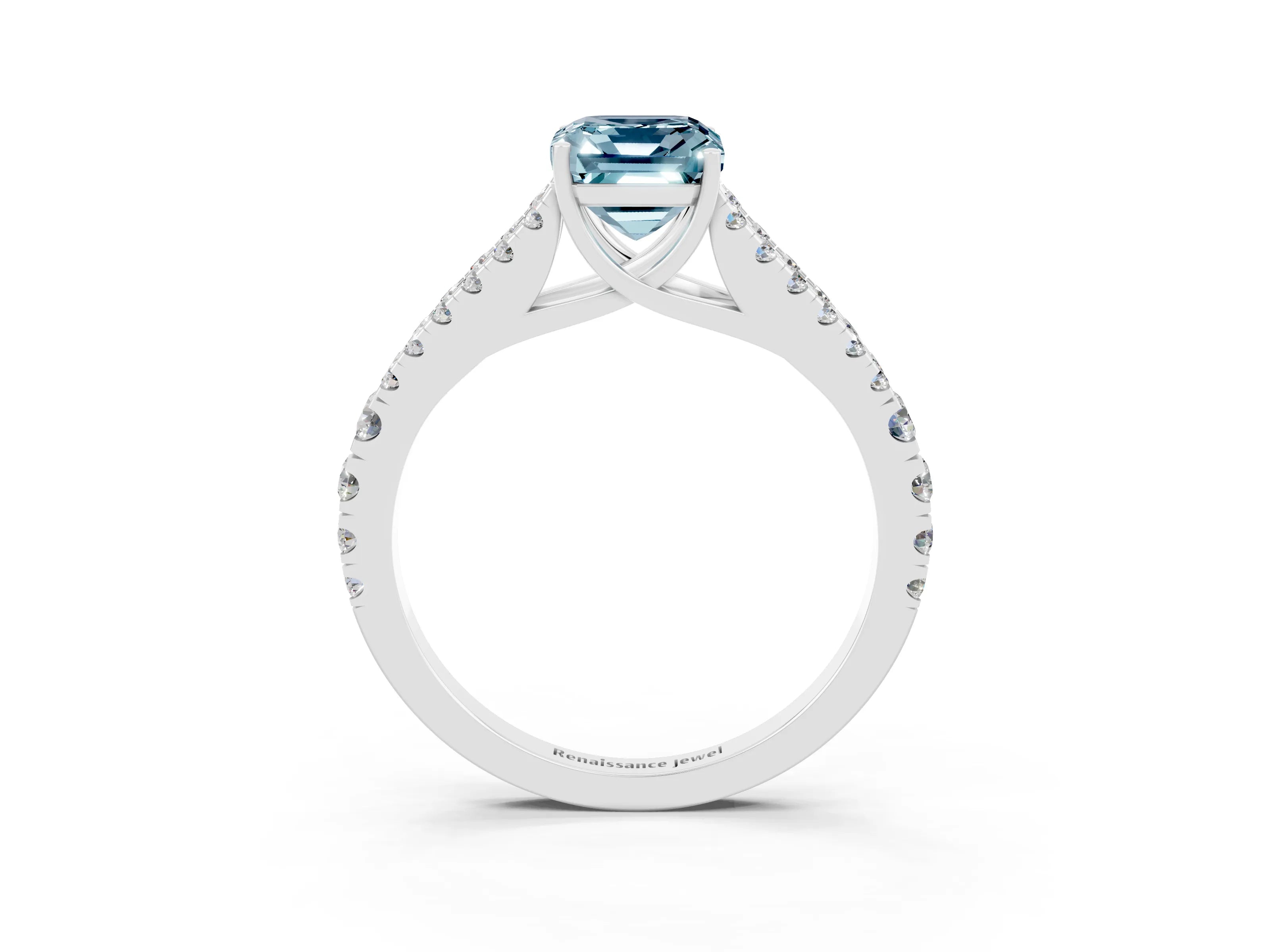White gold Emerald Cut Cut Split Shank Pave Diamond Engagement Ring with Four-Prong Setting_3