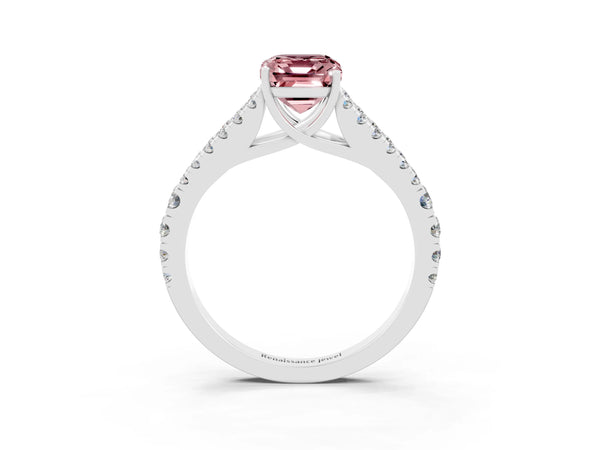 Platinum Emerald Cut Cut Split Shank Pave Diamond Engagement Ring with Four-Prong Setting