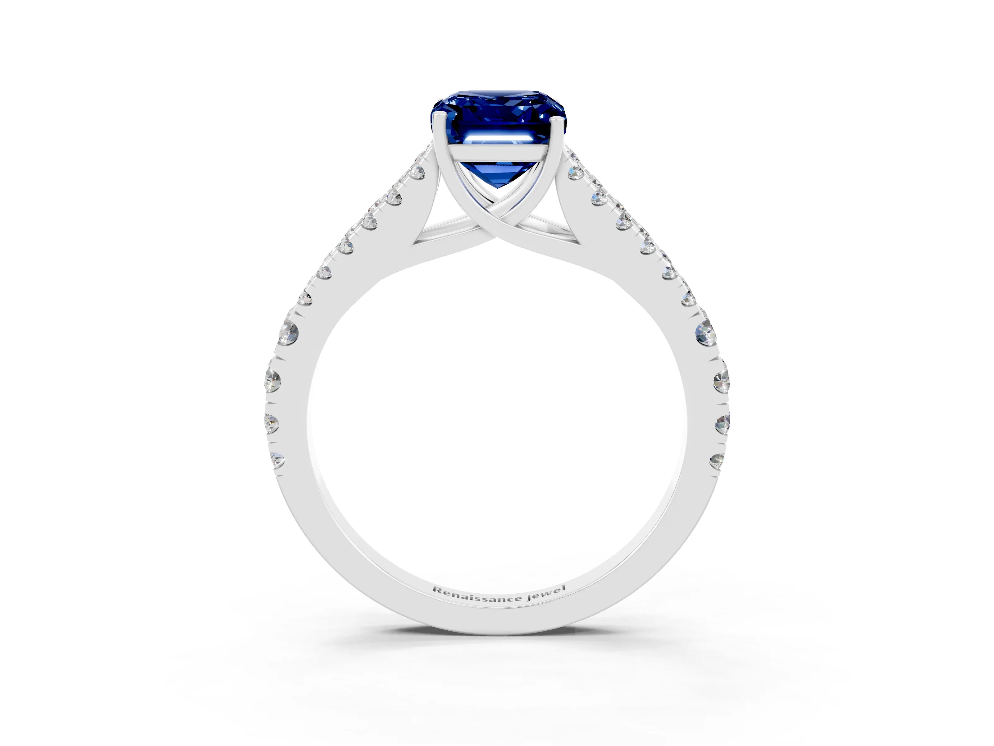 White gold Emerald Cut Cut Split Shank Pave Diamond Engagement Ring with Four-Prong Setting_3