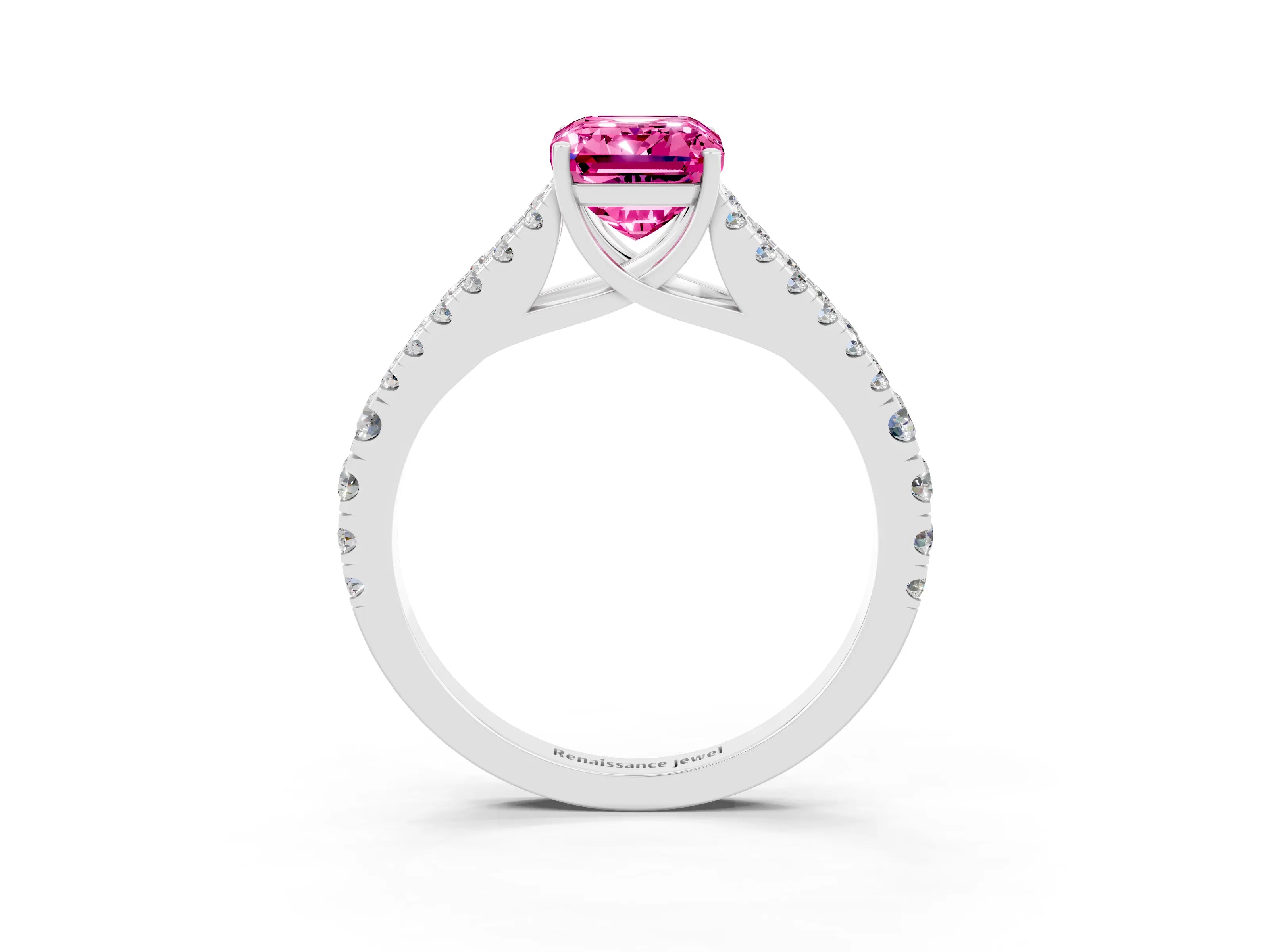 White gold Emerald Cut Cut Split Shank Pave Diamond Engagement Ring with Four-Prong Setting_3
