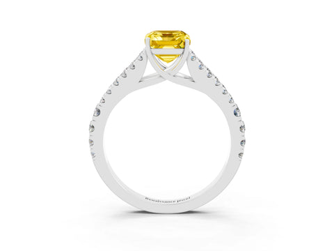 White gold Emerald Cut Cut Split Shank Pave Diamond Engagement Ring with Four-Prong Setting_3